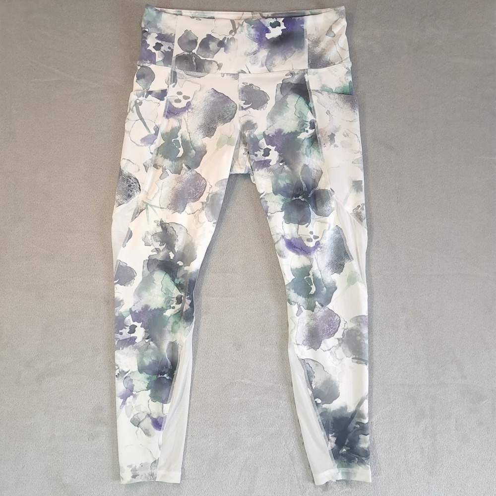 Athleta Floral Mudra 7/8 Leggings Size M Watercolor High Rise Pockets Yoga 32553
